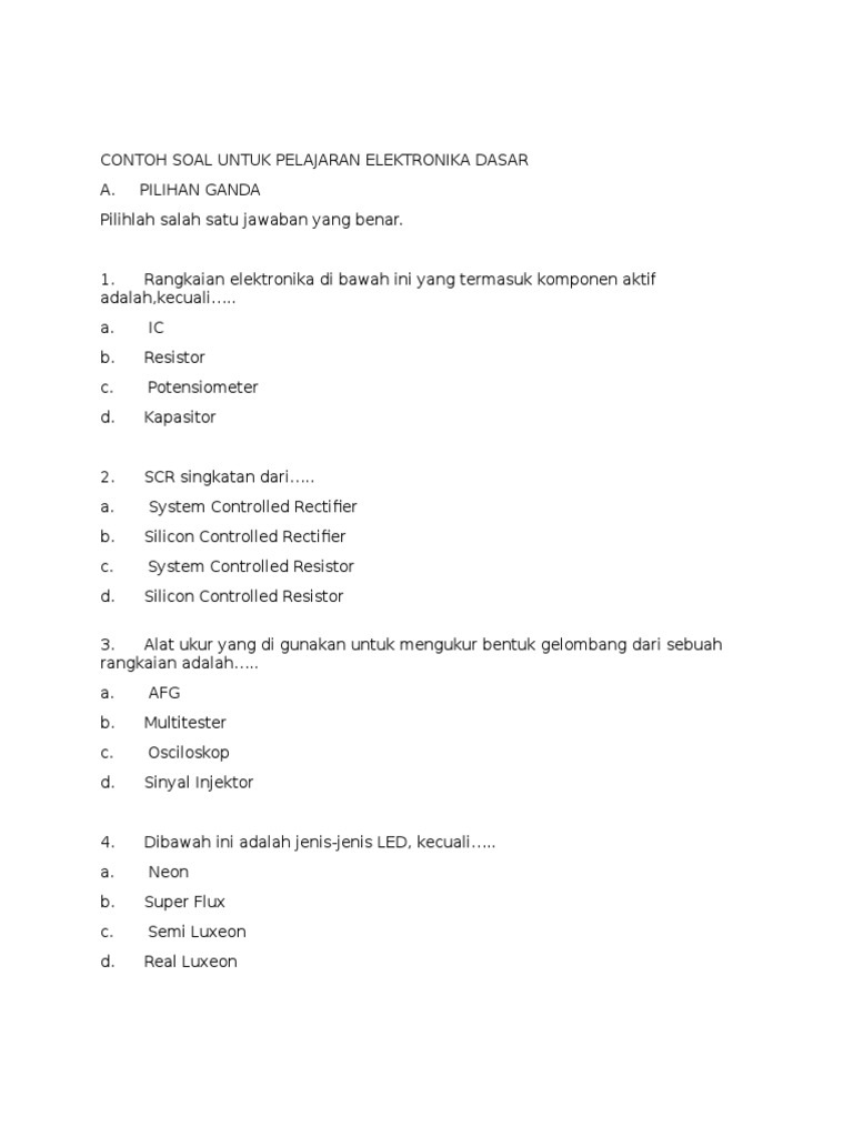 Contoh Soal Untuk Pelajaran Elektronika Dasar