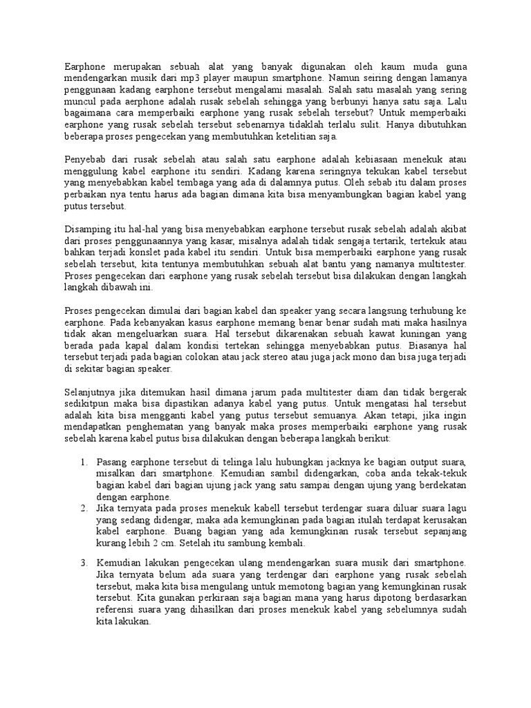 Cara Mengatasi Earphone Sebelah - Simak Gambar Berikut