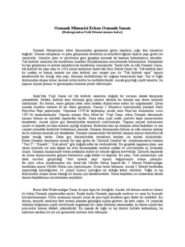 Osmanli Mimarisi Erken Osmanli Sanati