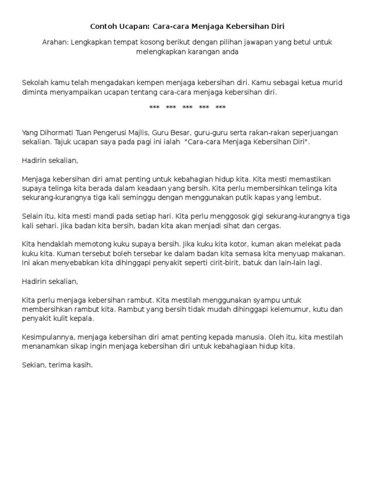 Karangan Surat Rasmi Kebersihan