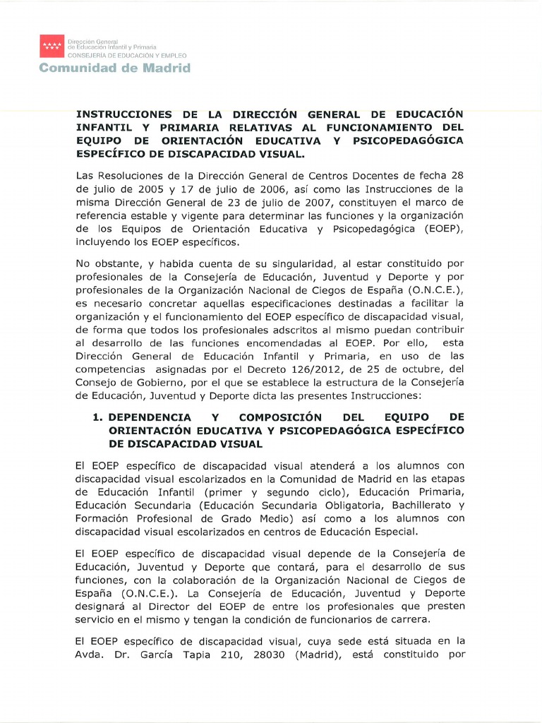 2013 - EOEP Discap Visual Instrucciones | PDF