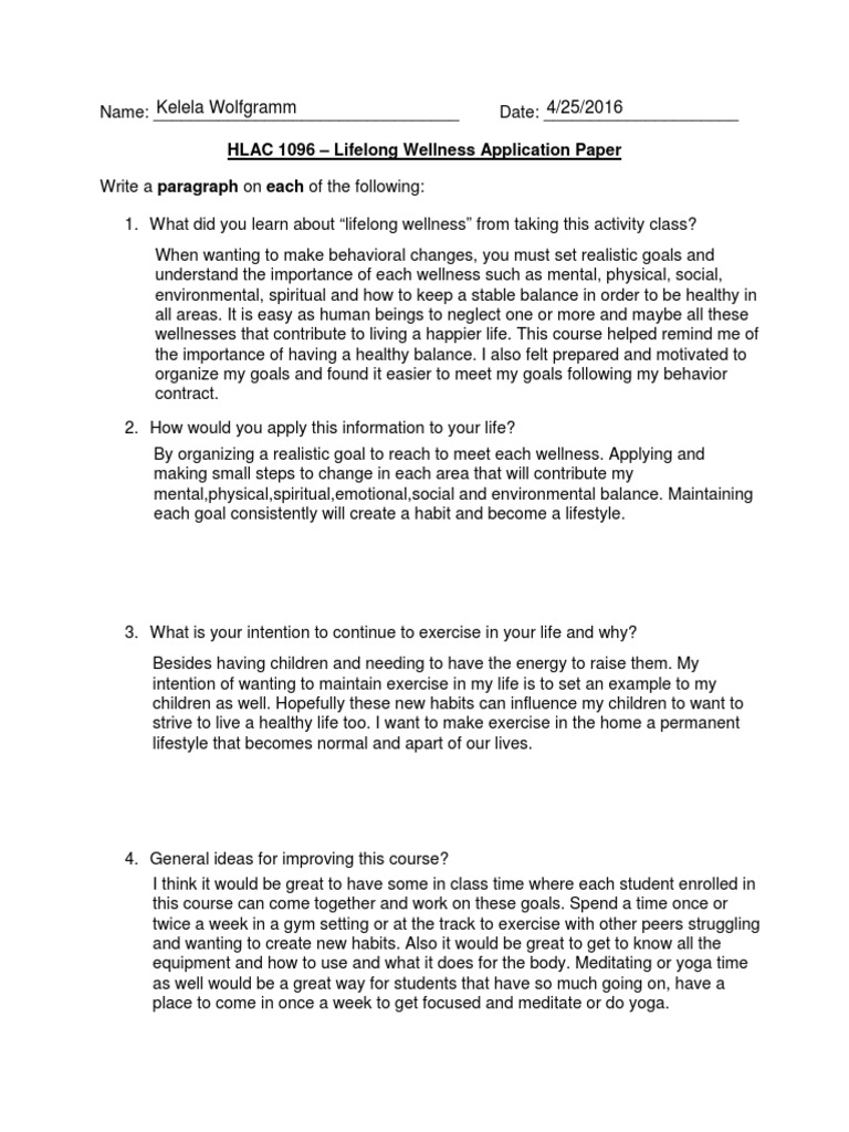 Lifelong Wellness Insights and Goals | PDF