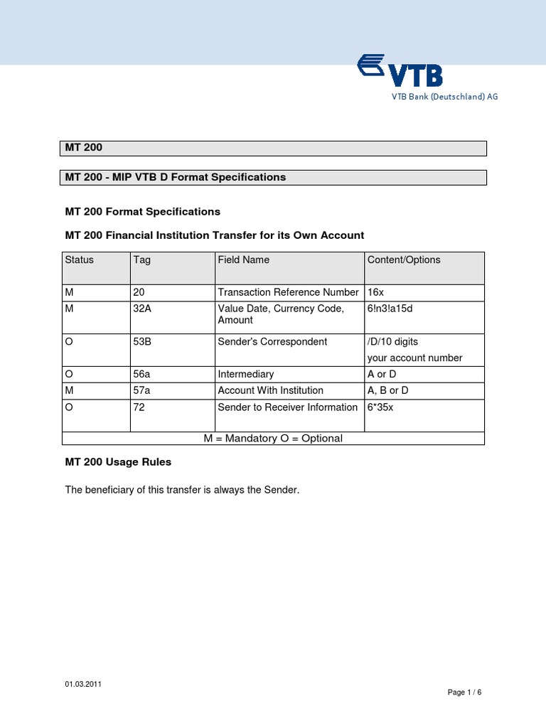 MT 200 Swift Message Specifications | PDF | Service Industries ...