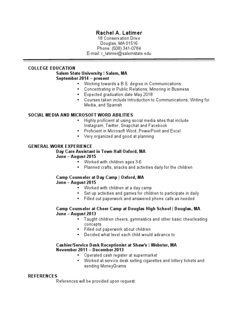 Rachel Latimer's Resume Overview | PDF