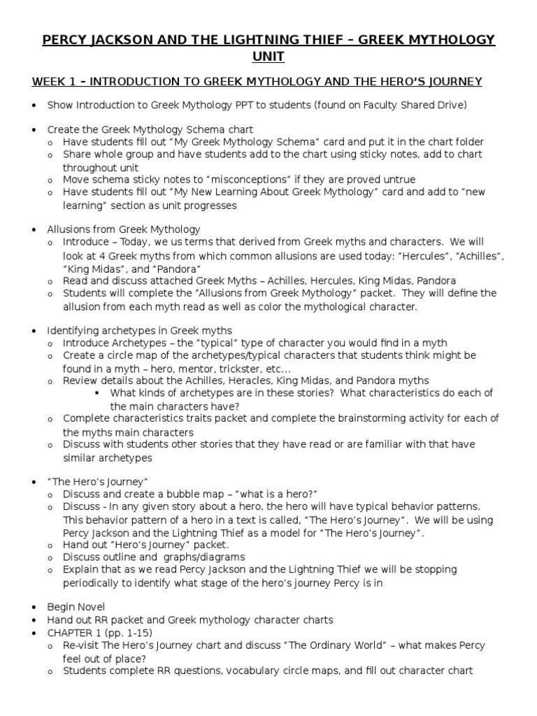 percy jackson lesson plan greek mythology mythology