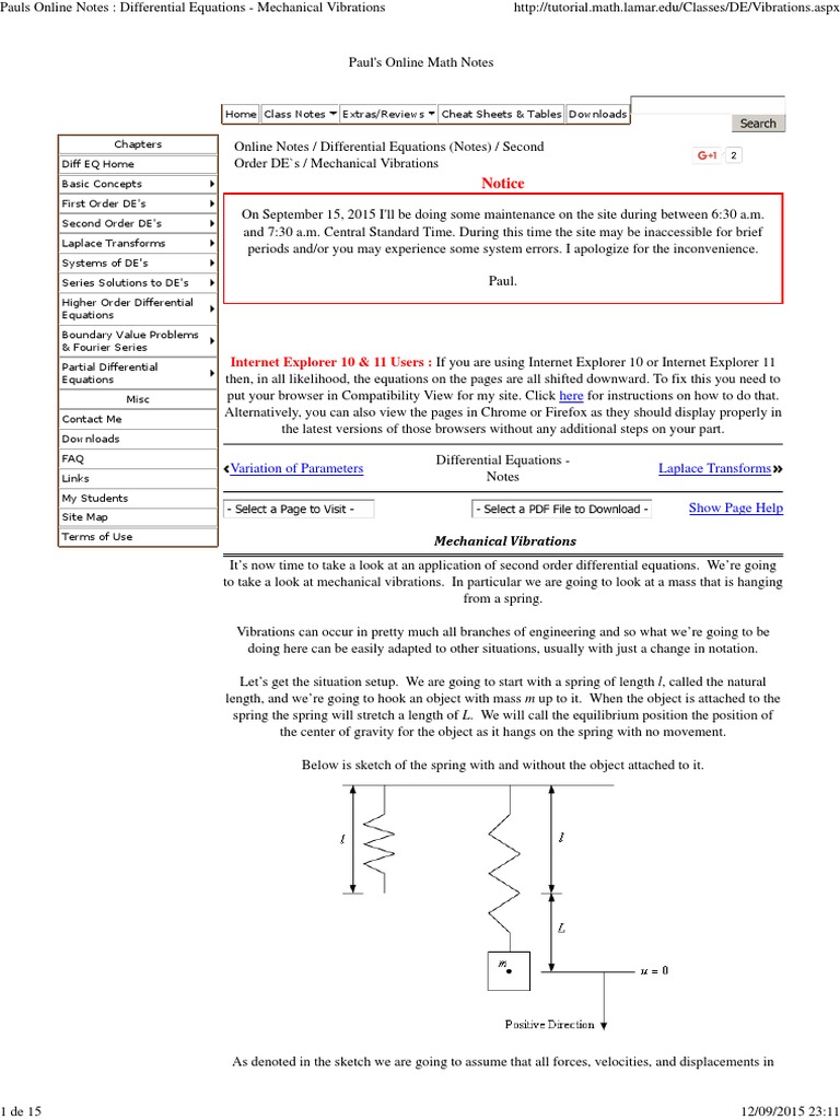 Pauls Online Notes - Differential Equations - Mechanical Vibrations ...