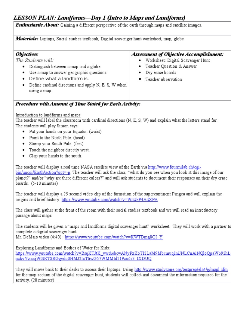 Worksheets Landforms And Bodies Of Water Worksheet d1 landforms maps lesson plan map