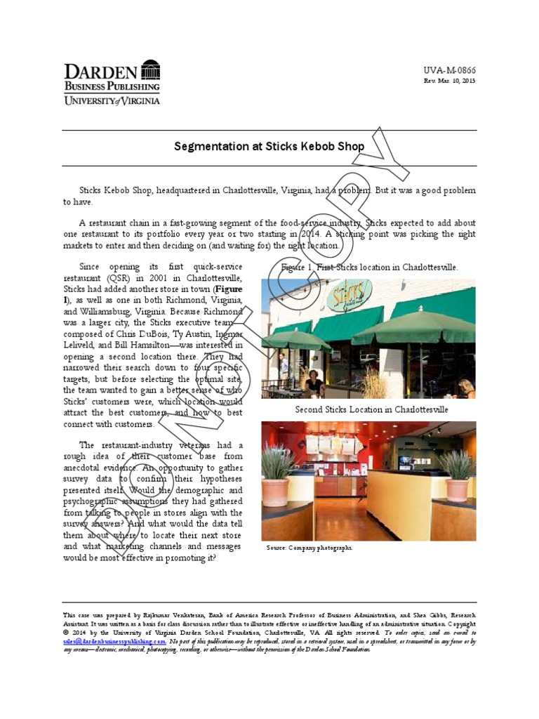 Case Darden Segmentation at Sticks Kebob Shop PDF Menu Retail