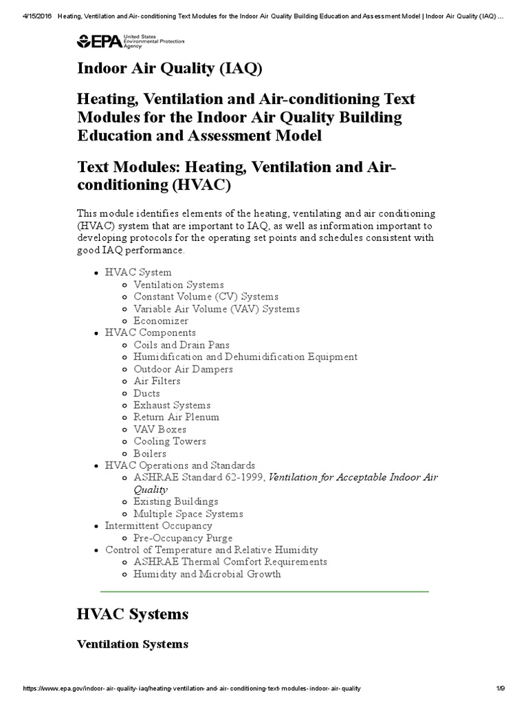 Heating, Ventilation and AirConditioning Text Modules For The Indoor
