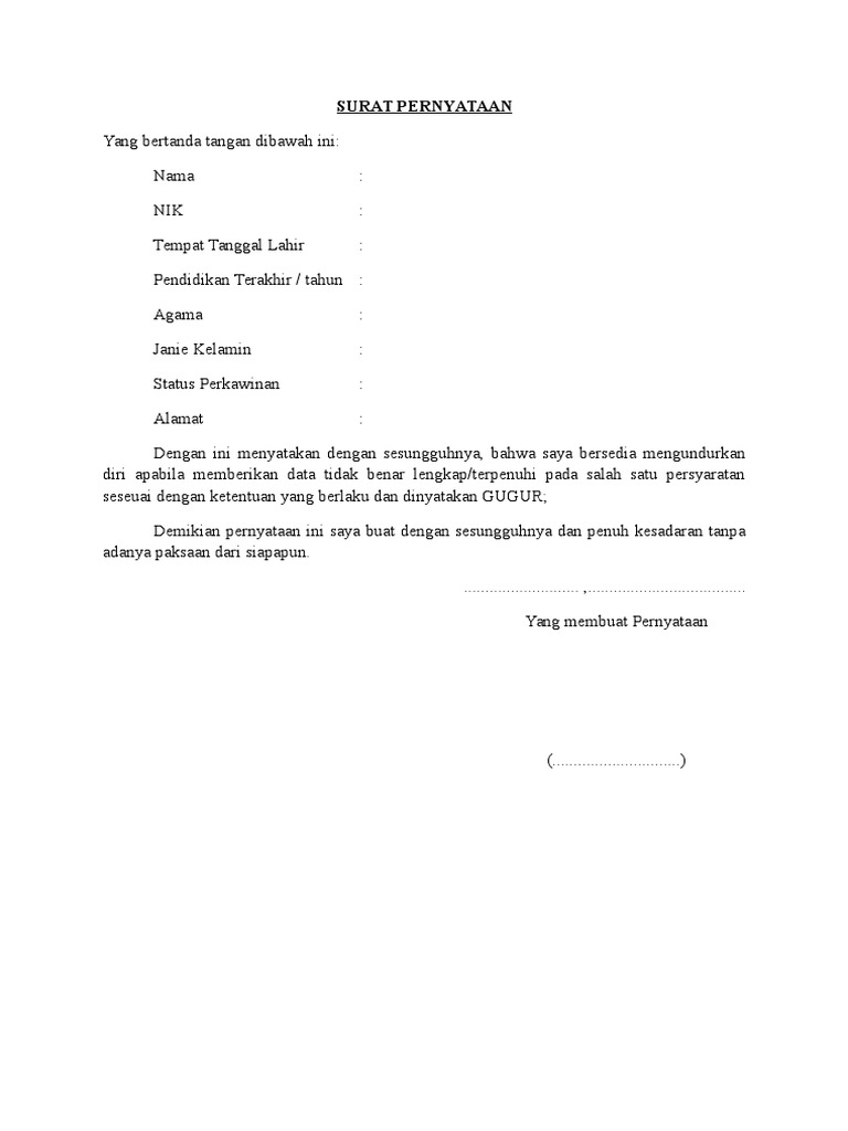 Surat Pernyataan Bersedia Mengundurkan Diri Apabila