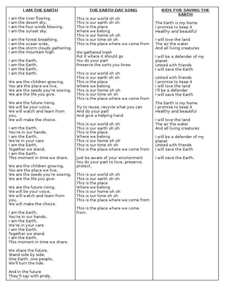 Lirik Lagu Action Song 2016 Earth Physical Geography