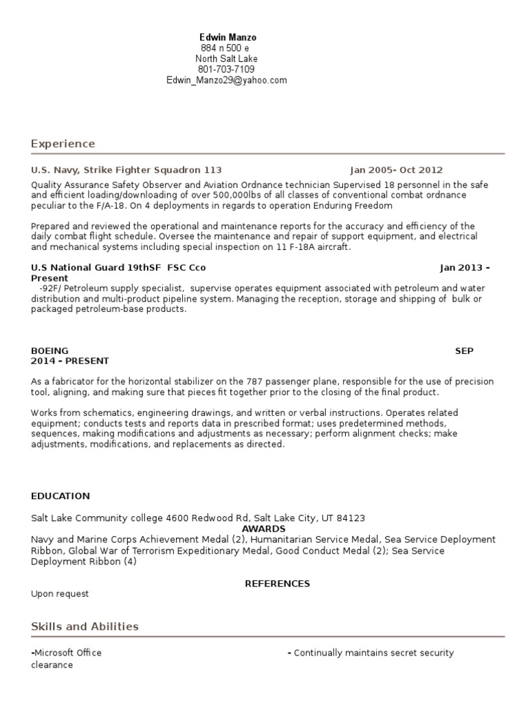 Sky West Resume | PDF | United States Navy | Armed Conflict
