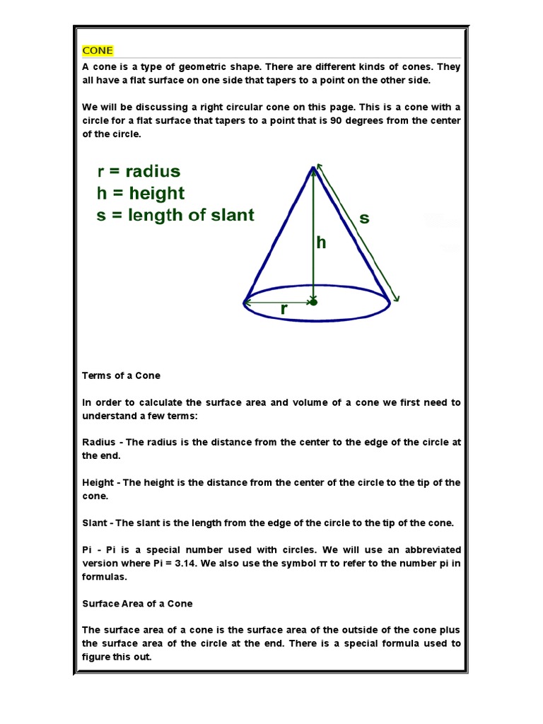 Formule Volume Cone Cone and Cylinder | PDF | Area | Manifold