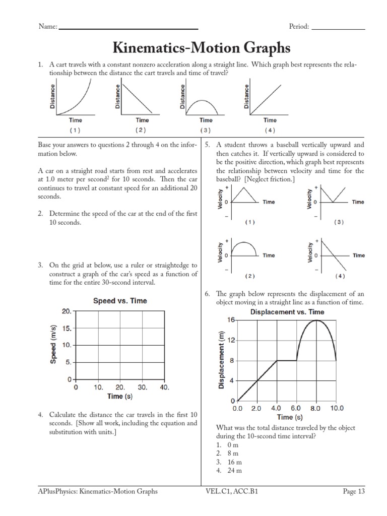 Kinematics Motion Graphs  Acceleration  Velocity For Motion Graphs Worksheet Answer Key