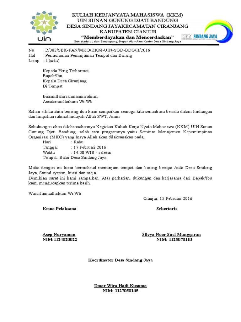 Contoh Surat Peminjaman Barang