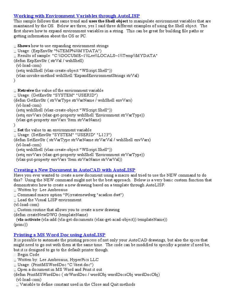 Working With Environment Variables Through Autolisp | PDF | Software ...