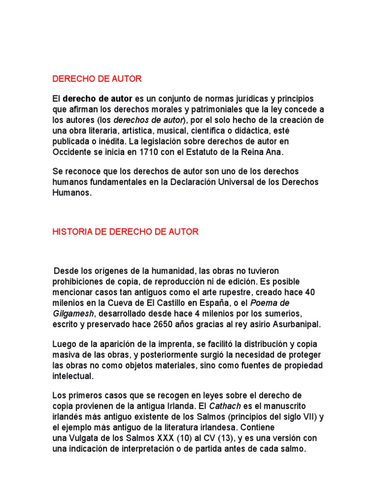 Historia y Definición del Derecho de Autor | PDF | Clásicos