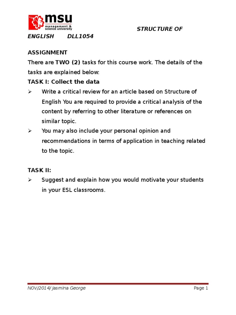 English Structure Assignment Guide | PDF