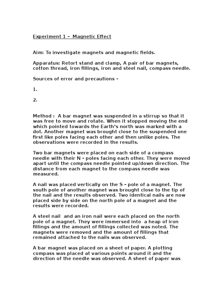 Experiment 1 Magnetism | PDF