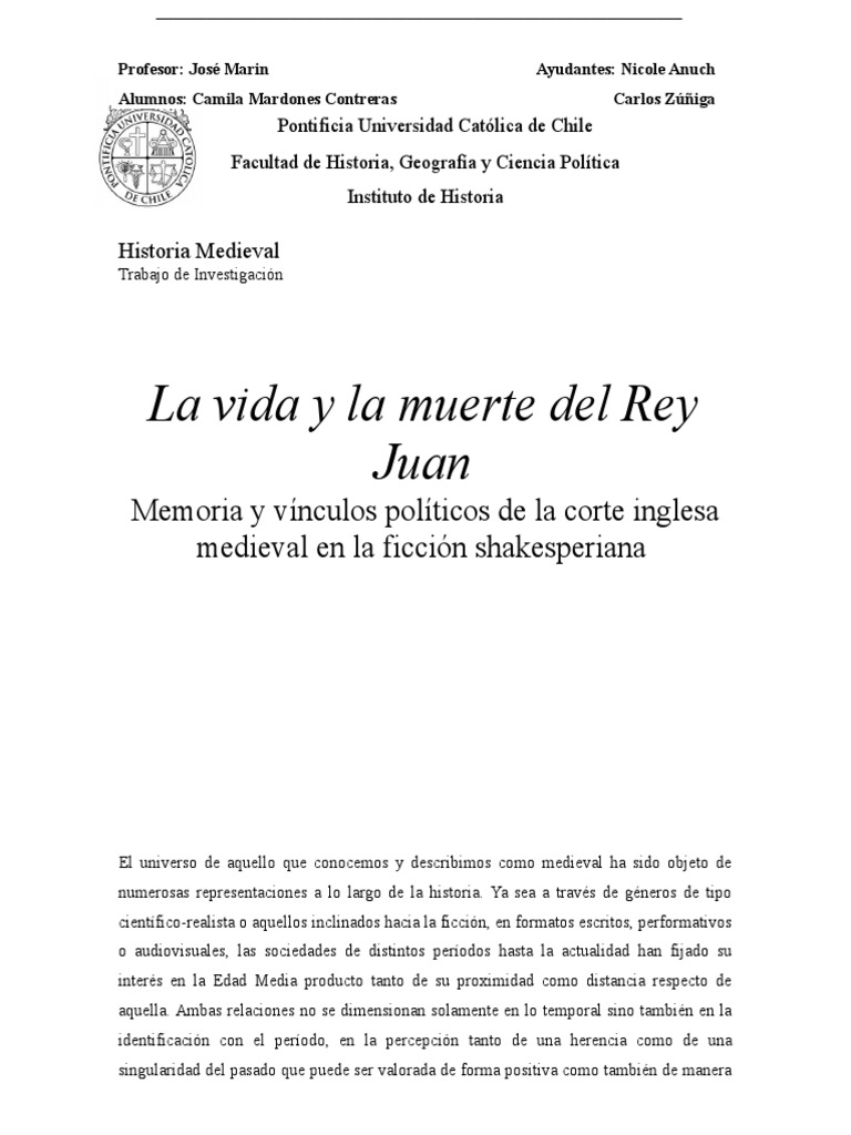 La política en "El Rey Juan" de Shakespeare | PDF | William Shakespeare ...