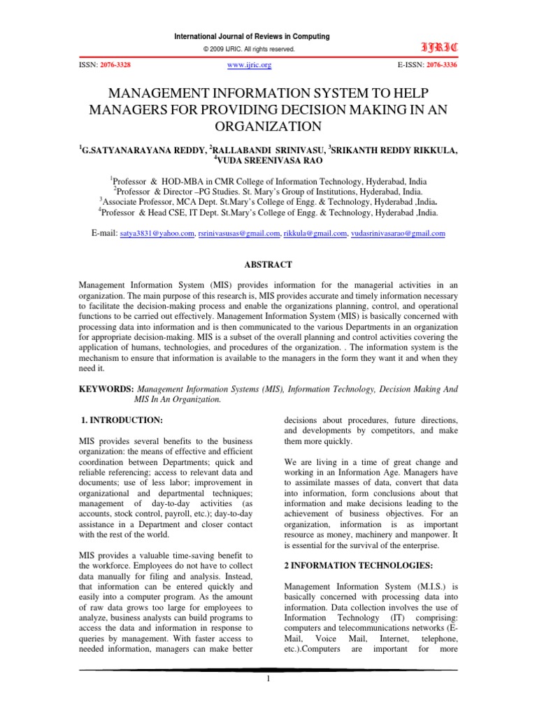 research paper on management information system