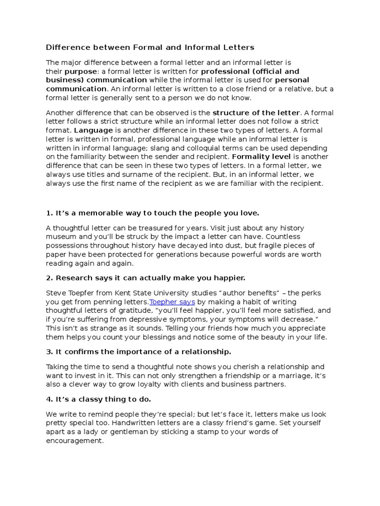Formal vs Informal Letters Explained | PDF | Language Arts & Discipline ...