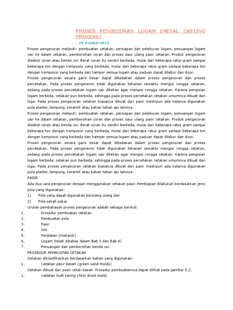 Proses Pengecoran Logam Lengkap | PDF | Griya & Taman | Sains & Matematika