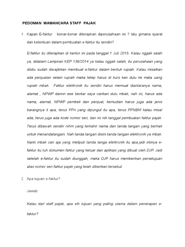 Pedoman Wawancara Staff Pajak