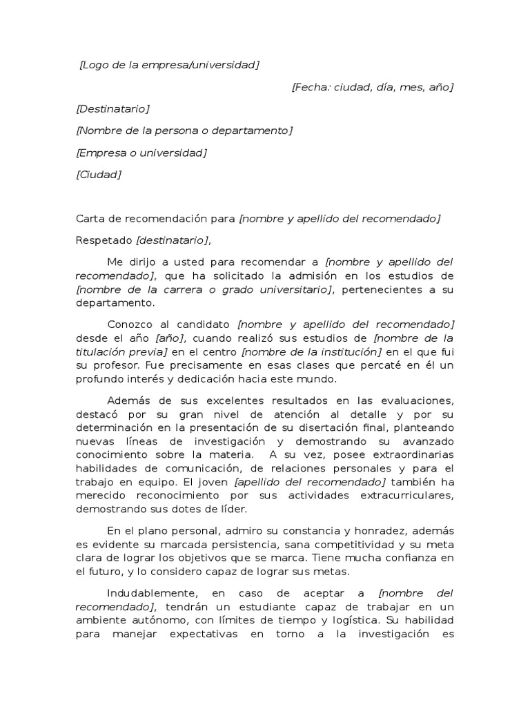 Carta De Recomendacion Personal Pdf - New Sample x