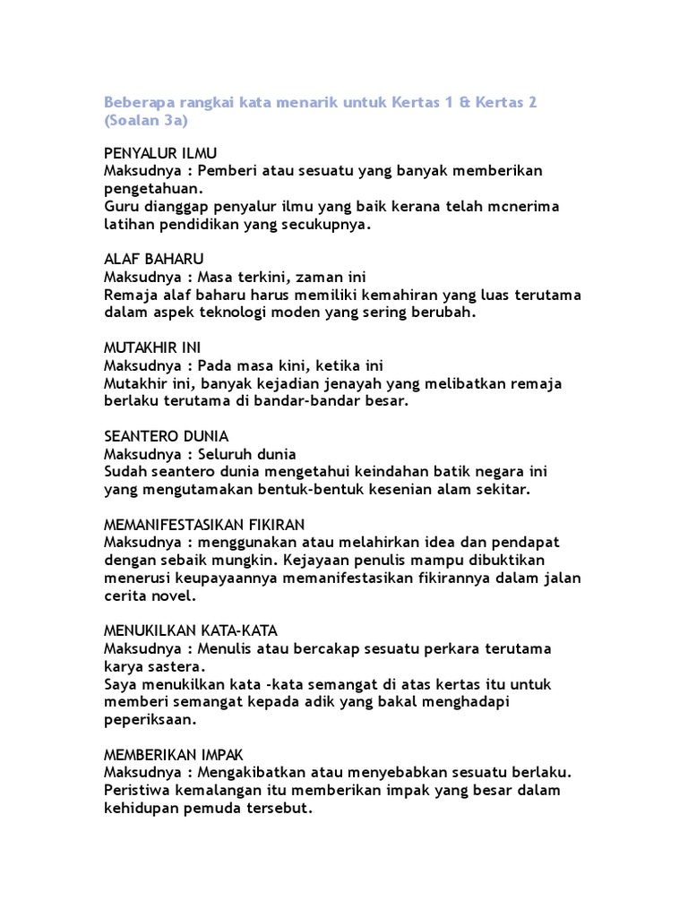 Beberapa Rangkai Kata Menarik Untuk Kertas 1 Pdf