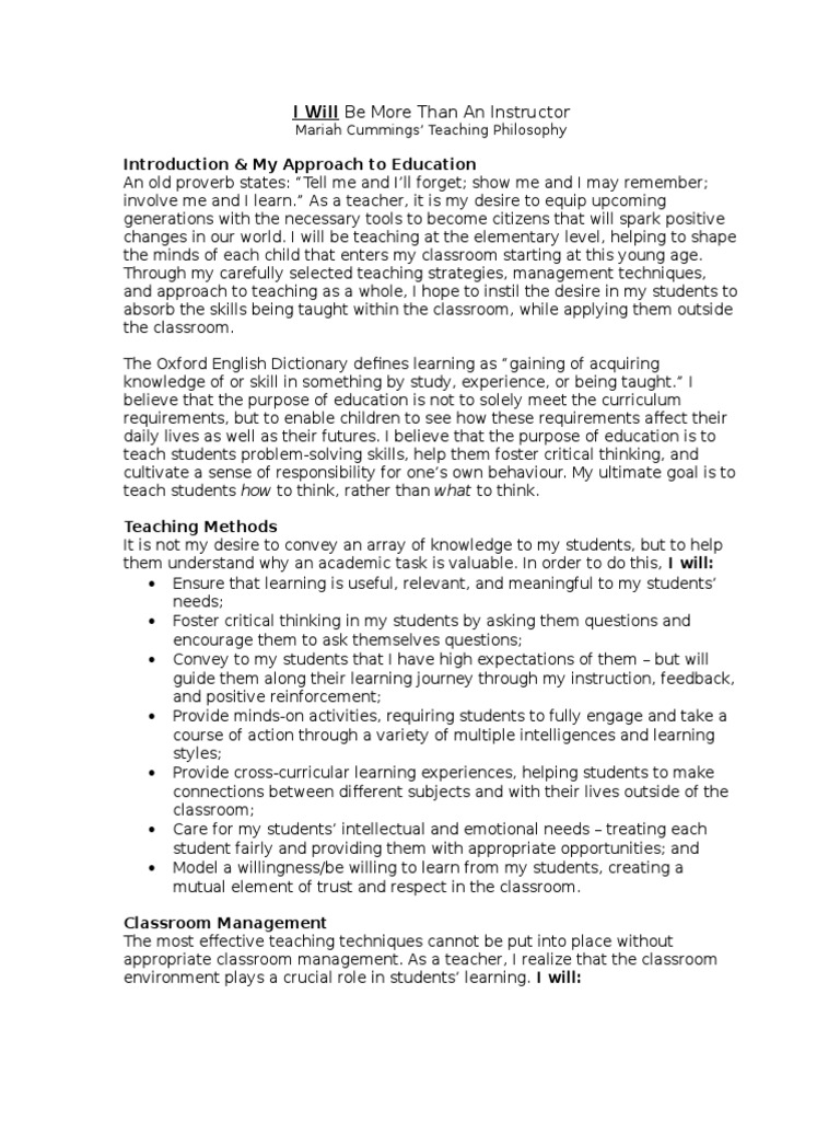 My Teaching Philosophy Classroom Classroom Management Free 30 Day