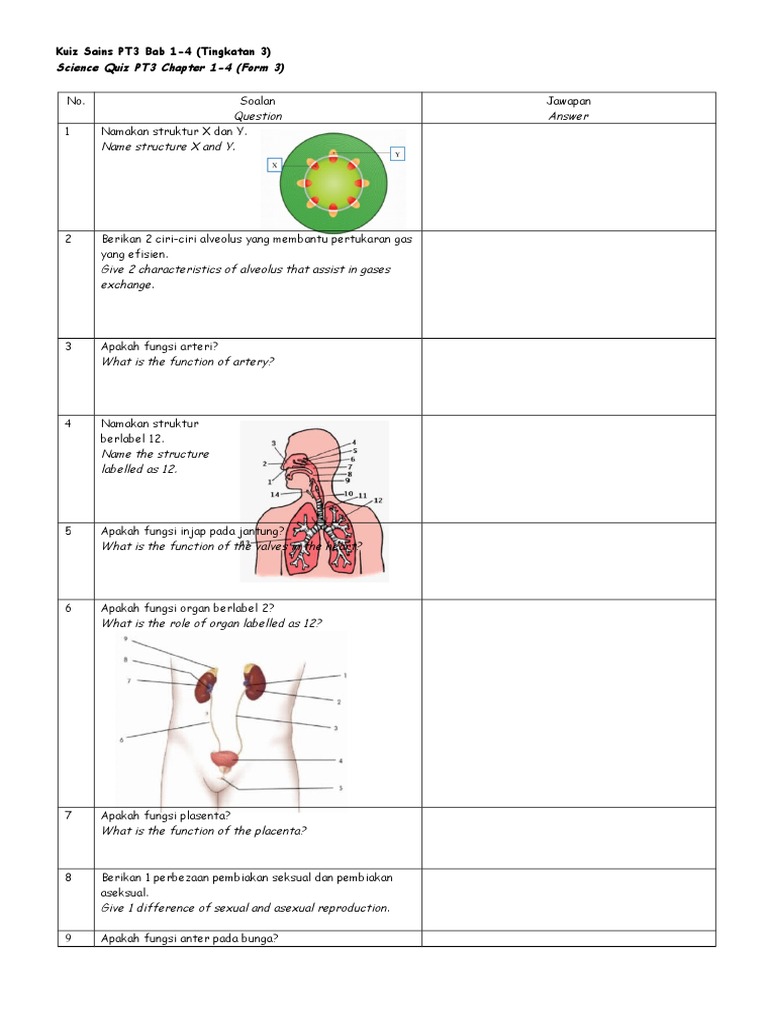 Kuiz Sains PT3 Bab 1 hingga Bab 4