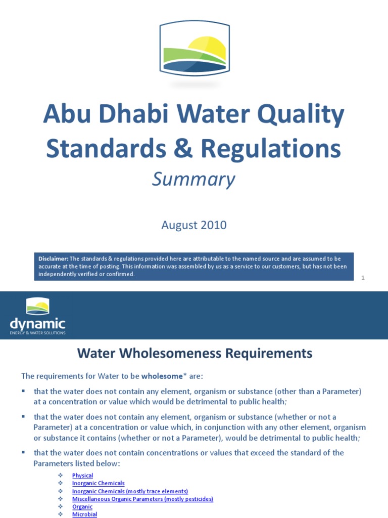 Abu Dhabi Water Quality Standards & Regulations PDF Magnesium Chlorine