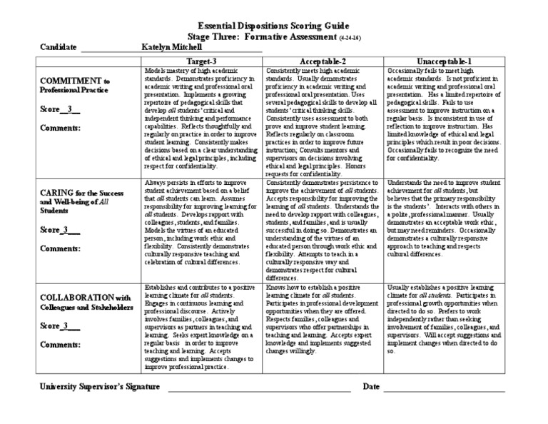 Essential Dispositions Scoring Guide | PDF | Pedagogy | Learning