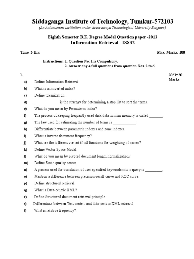 Information Retrieval Model Question Paper | PDF | Search Engine ...