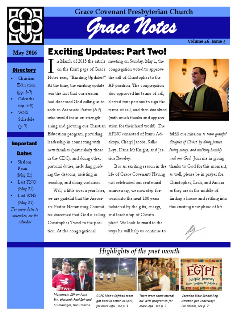 May 2016 Grace Notes | PDF | Covenant Theology | Elder (Christianity)