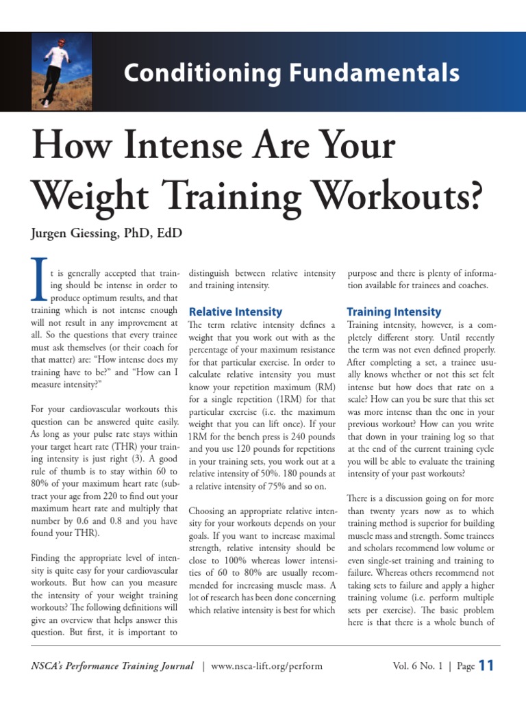 Weight Training Intensity PDF Physical Exercise Weight Training