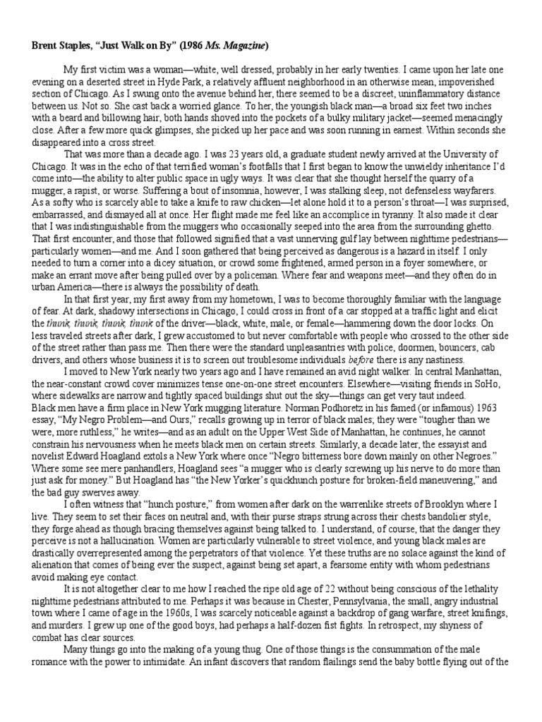 Brent Staples Just Walk On by PDF Science Philosophical Science