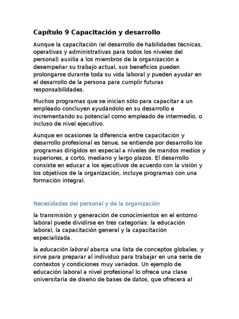 Capacitación y desarrollo del personal | PDF | Derecho laboral ...