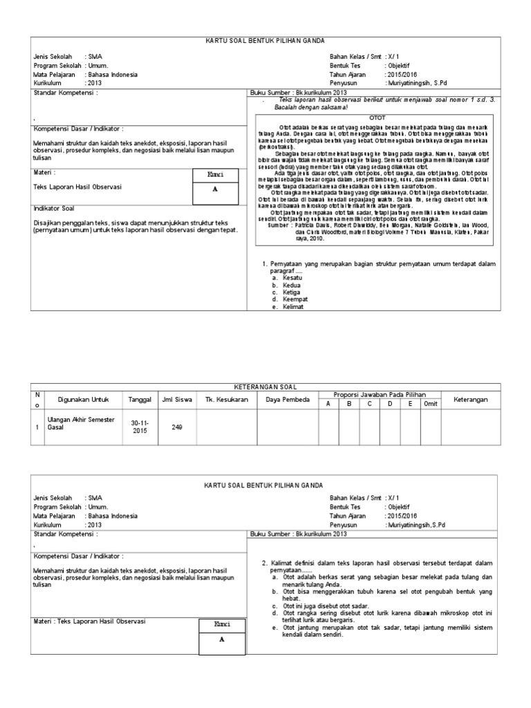 Contoh Soal Pilihan Ganda Teks Laporan Hasil Observasi Kelas 10