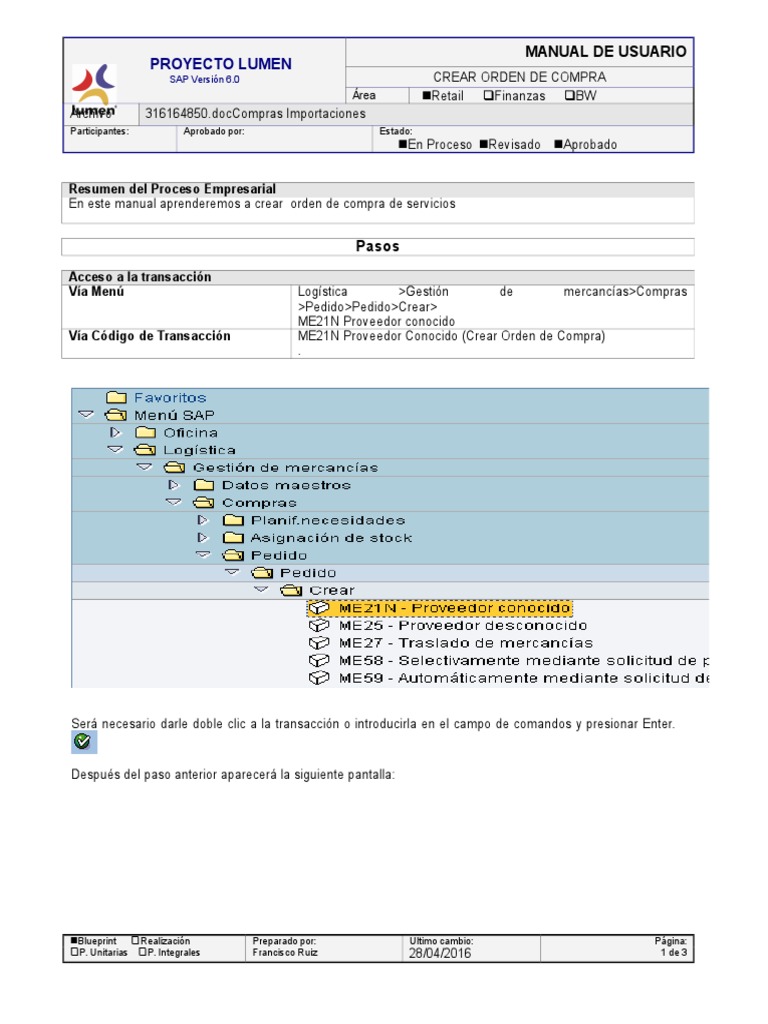 Crear Orden de Compra en SAP ME21N | PDF