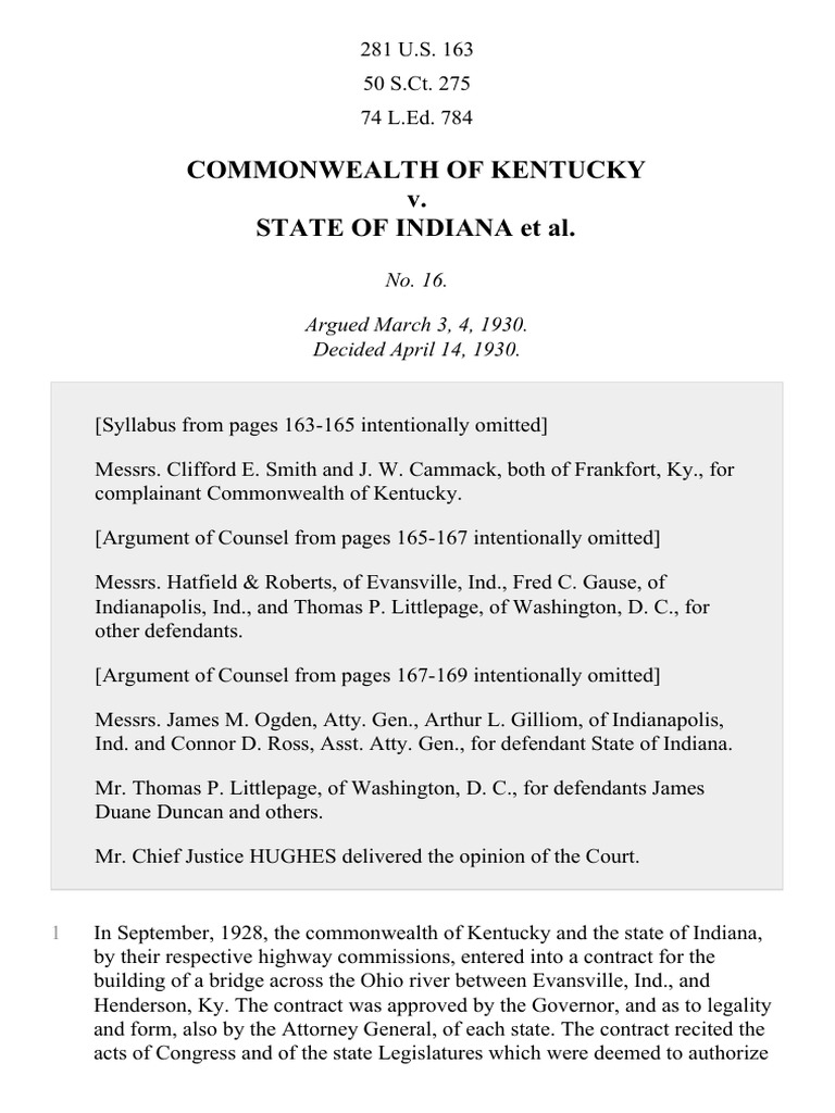 Commonwealth Of Kentucky v. State Of Indiana Et Al. No. 16. Argued