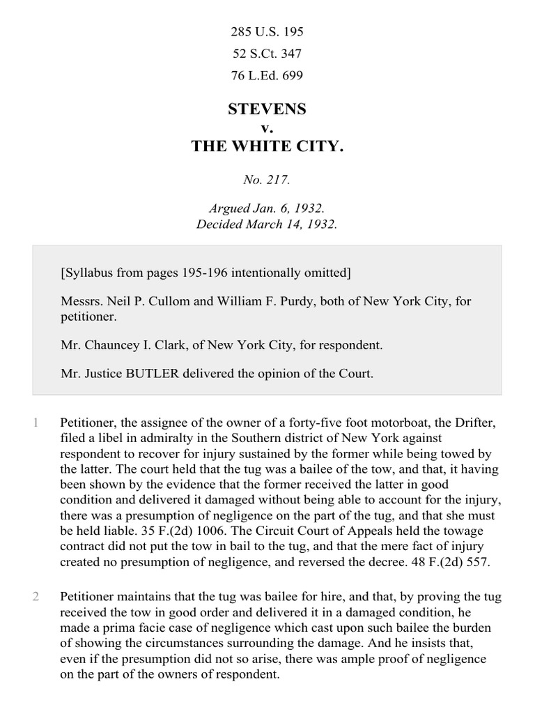 Stevens v. The White City. No. 217. Argued Jan. 6, 1932. Decided March