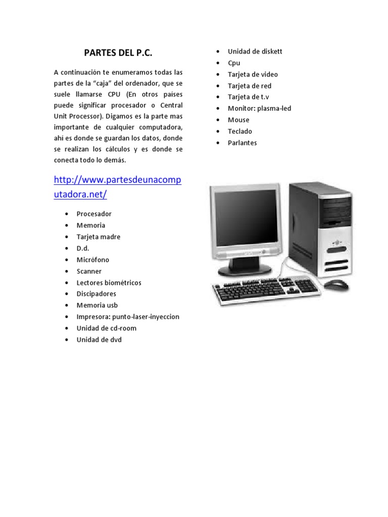 Partes Del PC PDF | PDF | Hardware de la computadora | Unidad Central ...