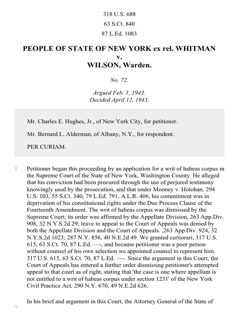 New York Ex Rel. Whitman v. Wilson, 318 U.S. 688 (1943) PDF Coram