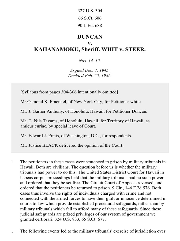 Duncan v. Kahanamoku, 327 U.S. 304 (1946) PDF Military Justice
