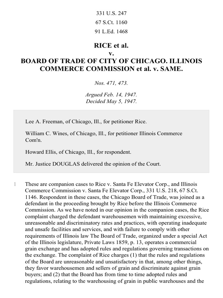 Rice v. Board of Trade of Chicago, 331 U.S. 247 (1947) PDF Futures
