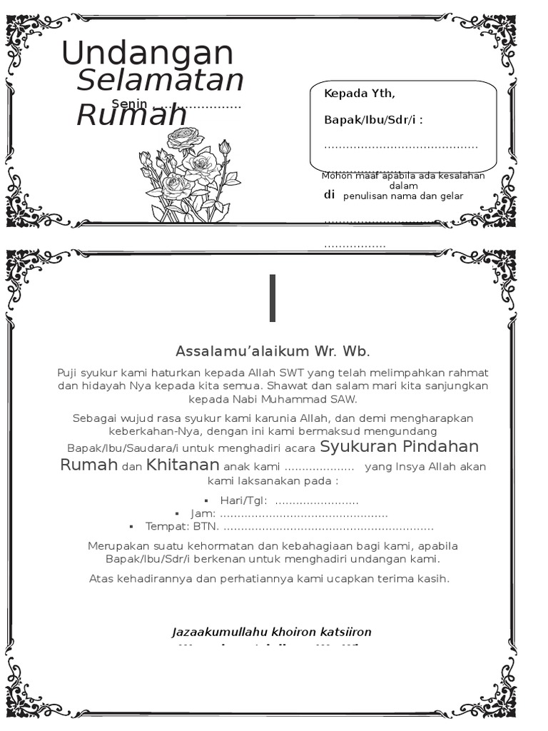 Contoh Undangan Selamatan