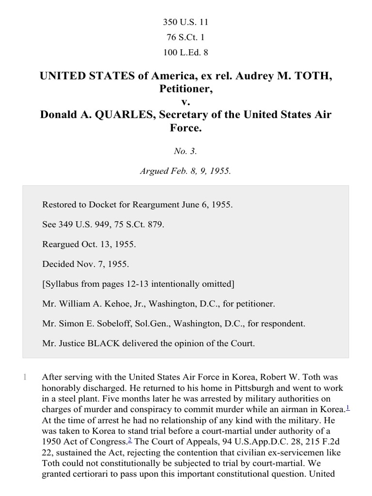 United States Ex Rel. Toth v. Quarles, 350 U.S. 11 (1955) Download