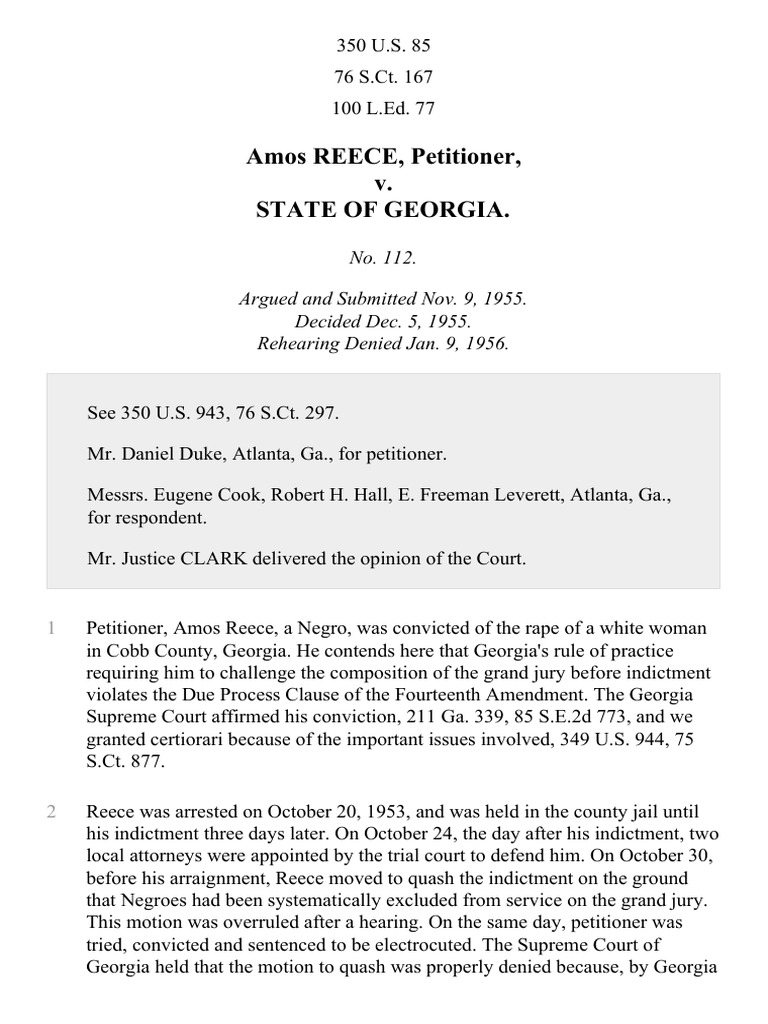 Reece v. Georgia, 350 U.S. 85 (1956) | PDF | Supreme Court Of The